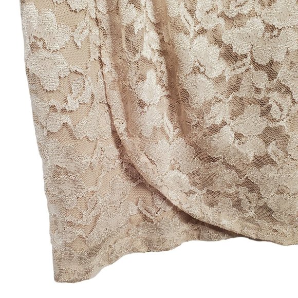 Connected Size 16 Dress Lace Overlay Lined Stretch Faux Wrap Cocktail Champagne - Picture 12 of 12